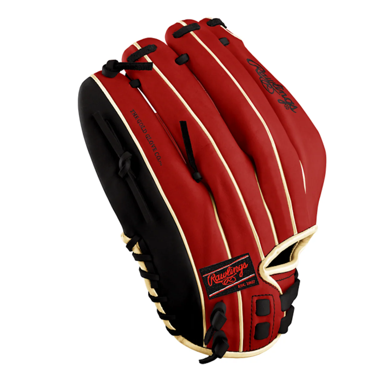 2026 SISC Exclusive Rawlings Heart of the Hide PRO125FS Pattern 12.5" Fielding Glove With Finger Shift - 2026-PRO125FS-Red/Black/Gold - Image 3