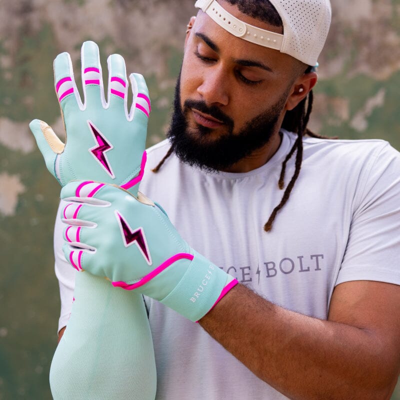 Bruce Bolt Tatis Jr. Signature Series Short Long Cuff Batting Glove - Tatis - Mint/Pink - Image 5