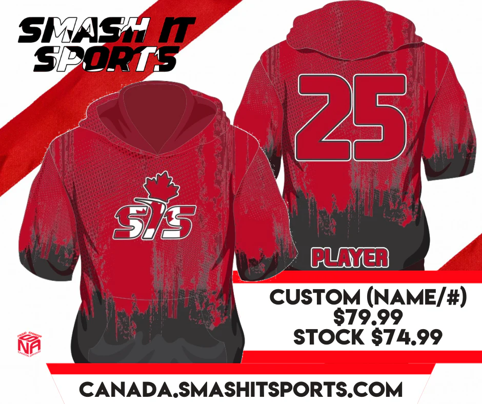 Smash it sports Canada RED 1/2 Sleeve Hoodie Custom Name/Number - HDY-SIS-HALF-RED-CUS