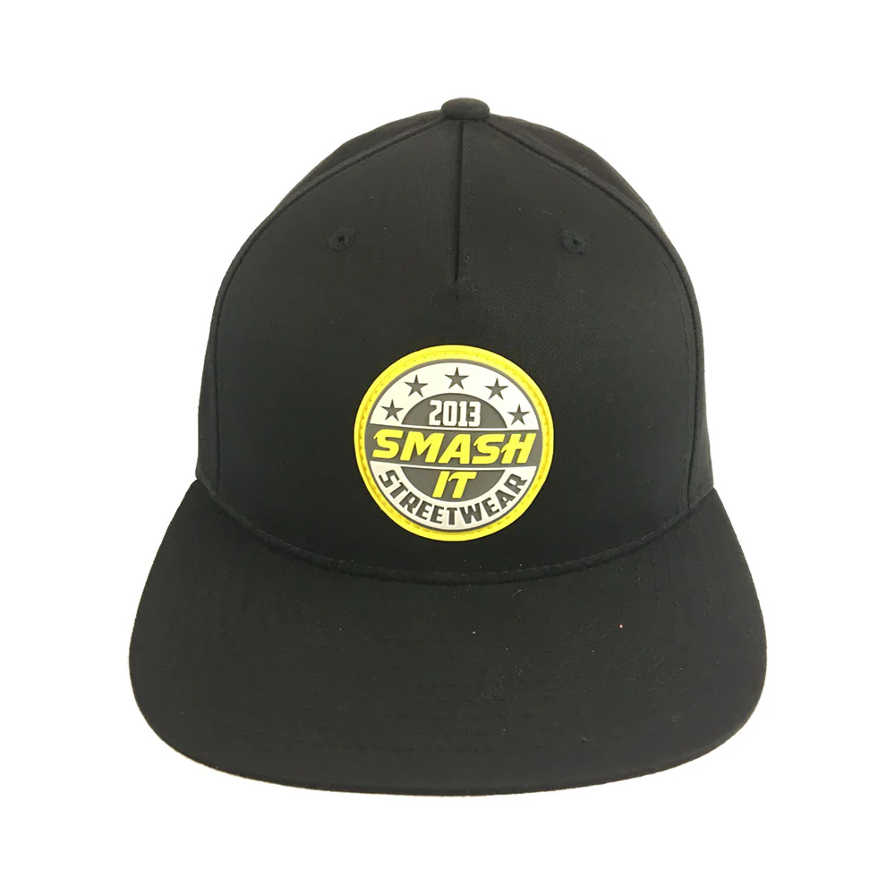 Smash It Streetwear Snapback All Black/Charcoal, White, & Yellow Rubber Patch - Image 2