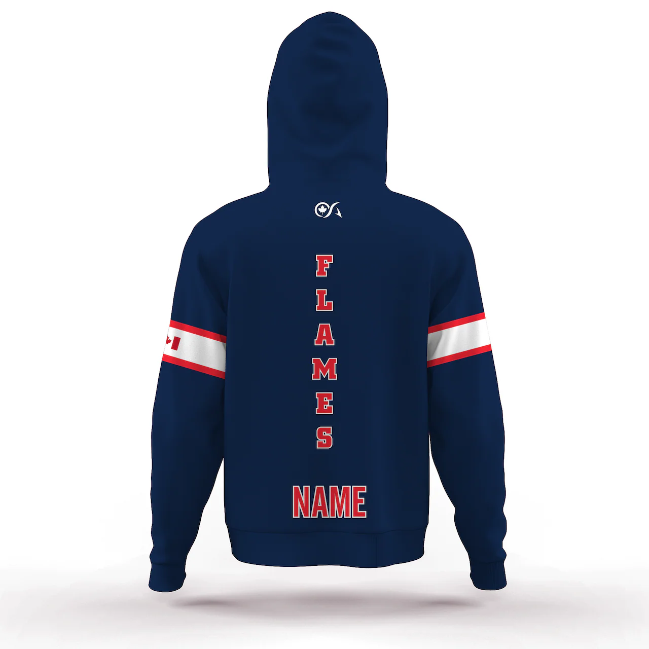 Stratford Flames Vintage Full Sublimation Customizable Navy/White Hoodie - BUY-IN-NAVY-FLAMES-HOODIE - Image 2